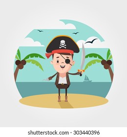 Vector Cartoon Pirate on the Beach