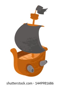 Vector cartoon pirate ship in children's style. Vector illustration in children's style, for children's books, posters, stickers or room decor