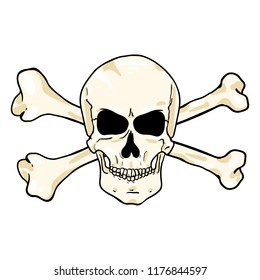 Vector Cartoon Pirate Symbol - Human Skull with Cross Bones