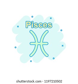 Vector cartoon pisces zodiac icon in comic style. Astrology sign illustration pictogram. Pisces horoscope business splash effect concept.