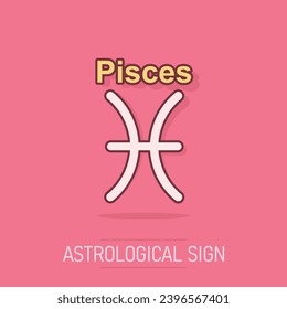 Vektorgrafik pisst Zodiaksymbol im Comic-Stil. Piktogramm zur Illustration der Astrologie. Pisces horoscope Business splash Effect Konzept.