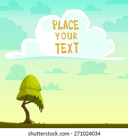 Vector cartoon placard with a tree
