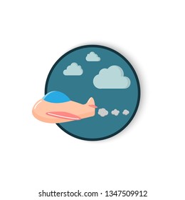 Vector cartoon plane on a blue sky flat design.