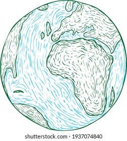 Vector cartoon planet earth drawn in strokes on white background