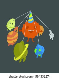 vector cartoon planets rotate around the sun