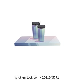Vector cartoon plastic cups on tray isolated on empty background-street,fast food restaurant and cafe tableware concept,web site banner ad design