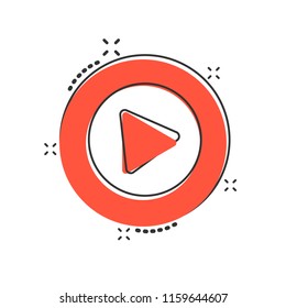 Vector cartoon play button icon in comic style. Play video sign illustration pictogram. Media panel business splash effect concept.