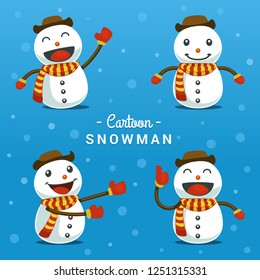 vector cartoon playful snowman character template with various pose illustration for winter event, collection set