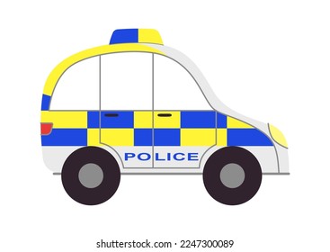 Vector cartoon police car. Isolated flat British vehicle on white background