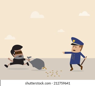 Vector cartoon of Policeman is chasing thief