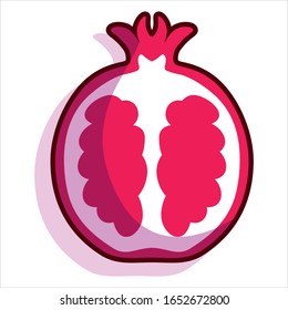 Vector Cartoon Pomegranate Fruit Split in Half Isolated