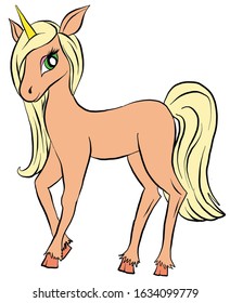 Vector cartoon pony. Cartoon character unicorn. Lovely pony with one horn.