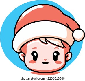 Vector , cartoon portrait of a baby wearing a christmas hat