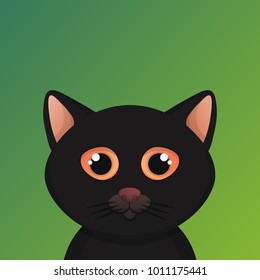 vector cartoon portrait of a black kitten