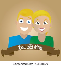 Vector Cartoon Portrait Of Cute Couple Of Parents