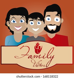 Vector Cartoon Portrait Of Cute Father, Mother And Son
