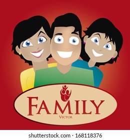 Vector Cartoon Portrait Of Cute Father, Mother And Daughter