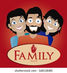 Vector Cartoon Portrait Of Cute Father, Mother And Daughter