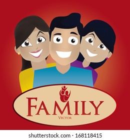 Vector Cartoon Portrait Of Cute Father, Mother And Daughter