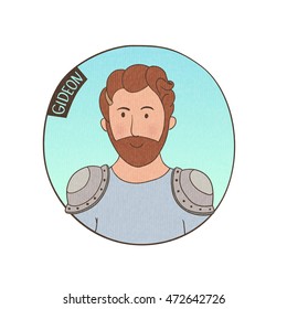 Vector cartoon portrait of Gideon. Bible illustration for kids.