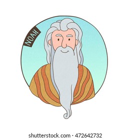 Vector Cartoon Portrait Of Old Noah. Bible Illustration For Kids.