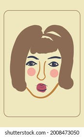   Vector cartoon woman’s portrait. Vintage colors.