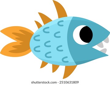 Vector cartoon prehistoric fish icon with teeth. Cute dinosaur illustration for kids. Funny ancient marine animal clipart for children isolated on white background
