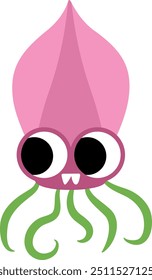 Vector cartoon prehistoric squid icon with teeth. Cute dinosaur illustration for kids. Funny ancient marine animal clipart for children isolated on white background
