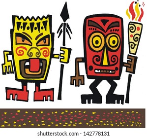 Vector cartoon of primitive native shield designs