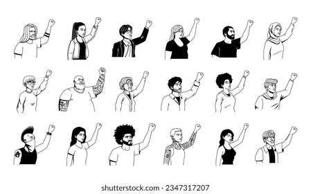 Vector Cartoon Protesters Set Characters Isolated Illustration