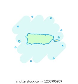 Vector cartoon Puerto Rico map icon in comic style. Puerto Rico sign illustration pictogram. Cartography map business splash effect concept.