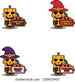 vector cartoon pumpkin mascot character halloween cute skull set bundle halloween sale