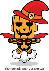 vector cartoon pumpkin mascot character halloween cute skull fart flying