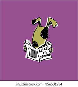 Vector Cartoon Puppy Dog Reading A Newspaper