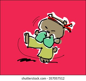 vector cartoon puppy her fighting karate