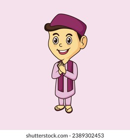 Vector cartoon purple colored Muslim character