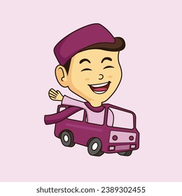 Vector cartoon purple colored Muslim character