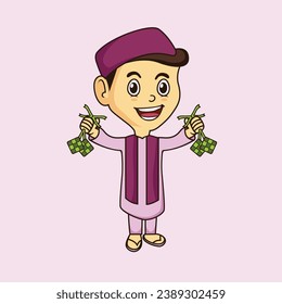 Vector cartoon purple colored Muslim character