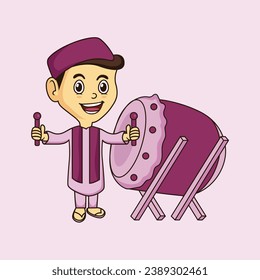 Vector cartoon purple colored Muslim character