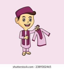 Vector cartoon purple colored Muslim character