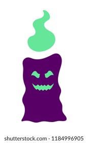 Vector Cartoon Purple And Green Candle With Face Icon Isolated