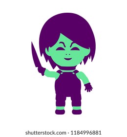 Vector Cartoon Purple And Green Evil Doll Icon Isolated