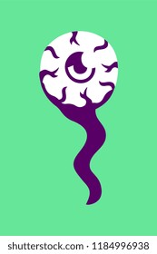 Vector Cartoon Purple And Green Eyeball Icon Isolated