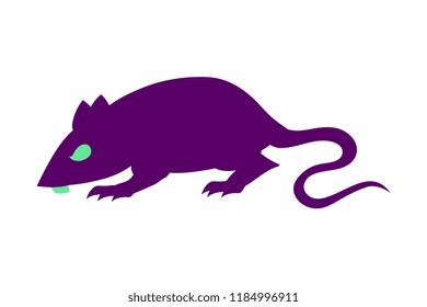 Vector Cartoon Purple And Green Rat Icon Isolated
