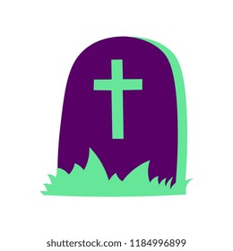 Vector Cartoon Purple And Green Tombstone Icon Isolated