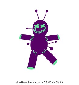 Vector Cartoon Purple And Green Voodoo Doll Icon Isolated