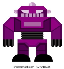 Vector Cartoon Purple Robot Isolated On White Background