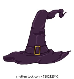 Vector Cartoon Purple Witches Hat on White Background