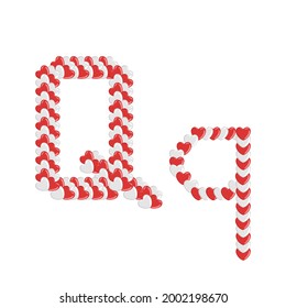 Vector cartoon of "Q" alphabet letter in the shape of love. Cartoon doodle kawaii style. Cute alphabet for banners, invitations, greeting valentine's day