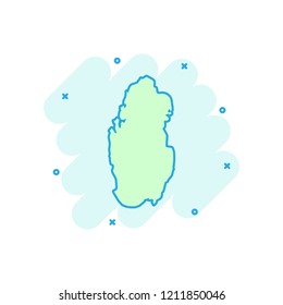 Vector cartoon Qatar map icon in comic style. Qatar sign illustration pictogram. Cartography map business splash effect concept.